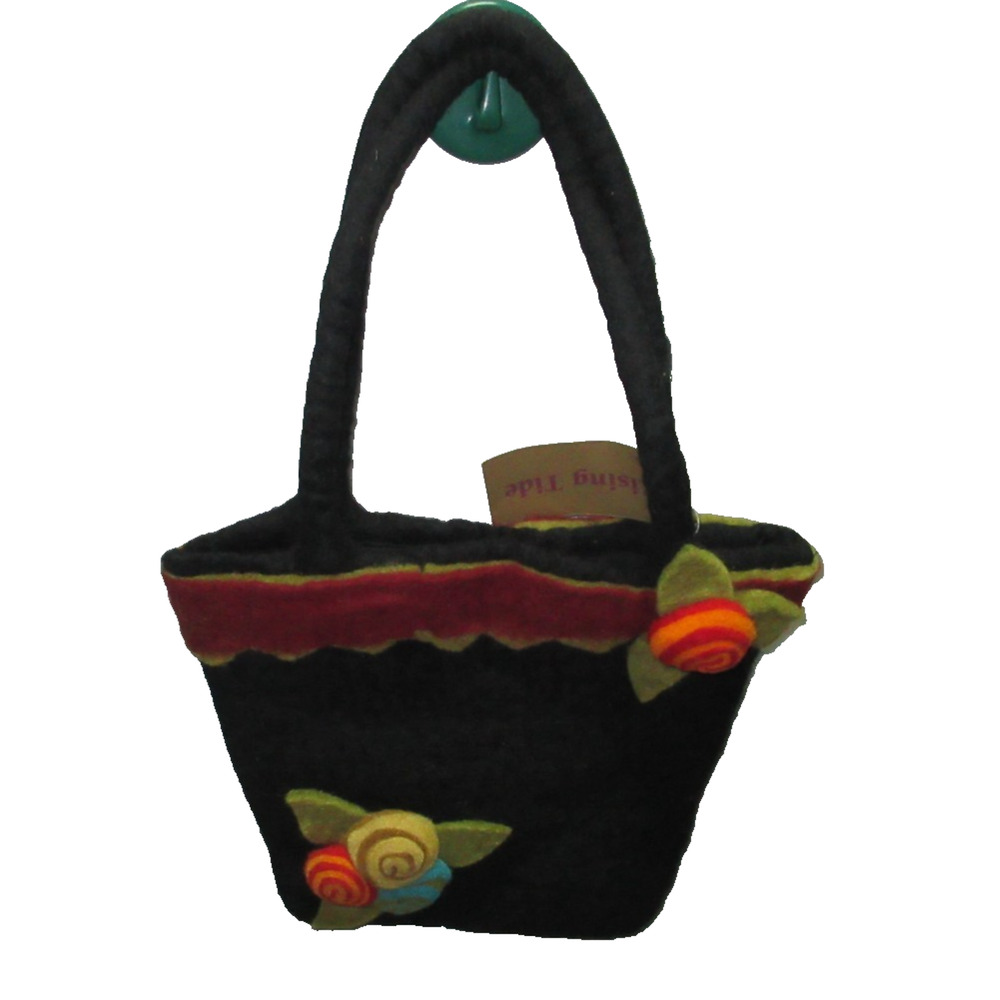RISING TIDE NEPAL Felted Boiled Sheep Wool Multicolor Black PURSE Shoulder BAG